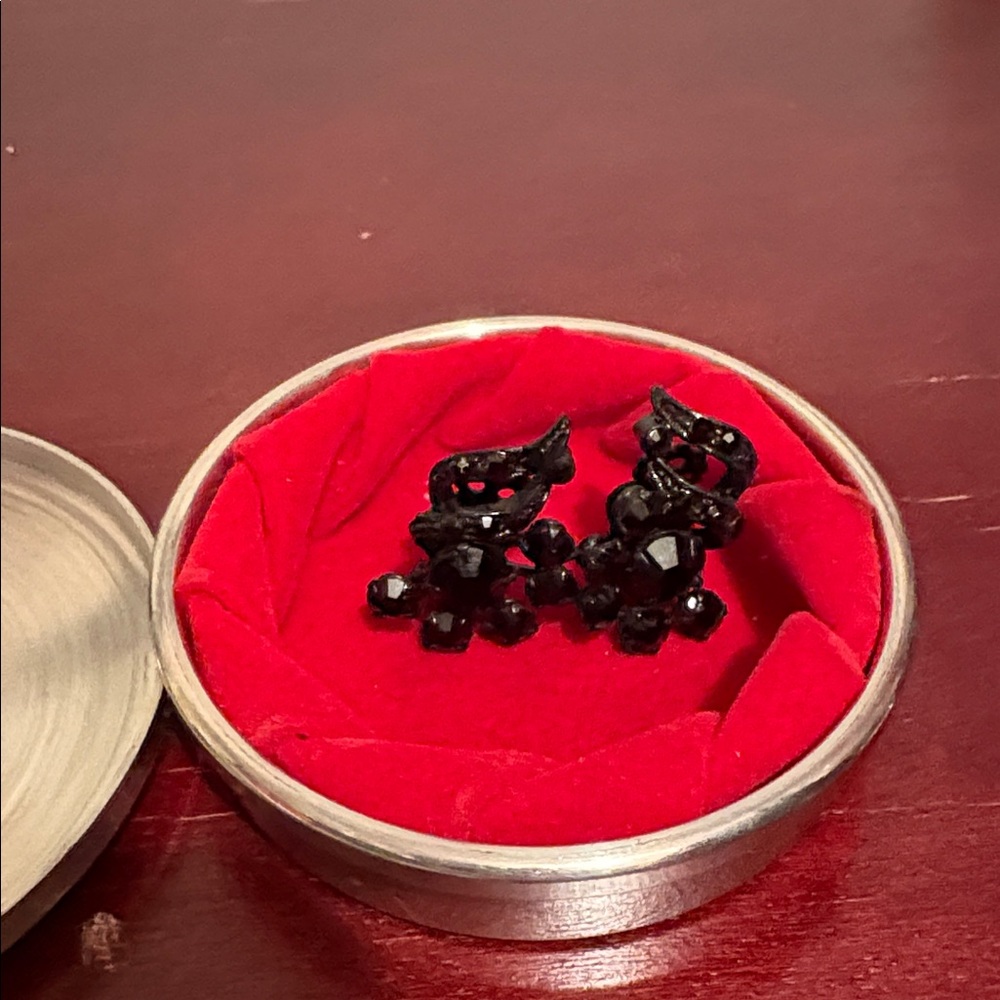 Vintage Black Jeweled Clip-On Earrings